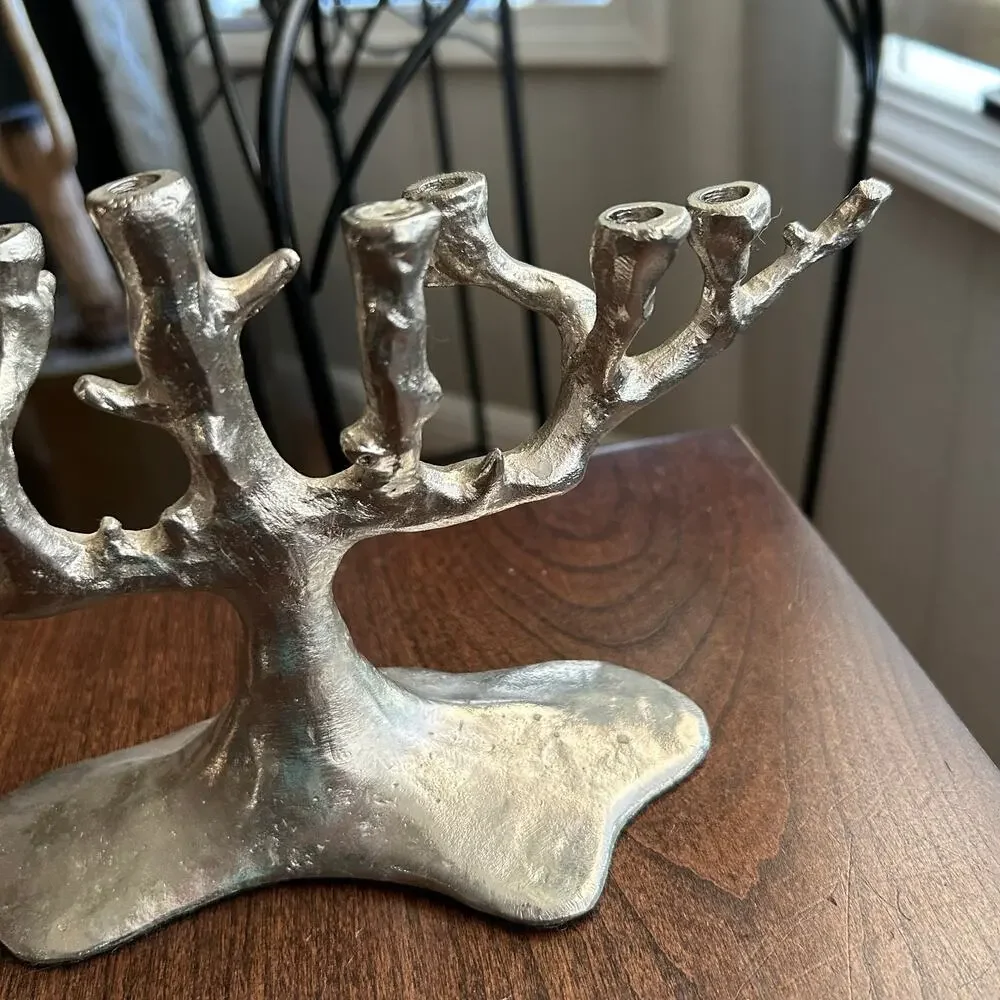 West Elm VTG Unusual Small Manzanita Tree of Life Menorah Candelabra Silver 10